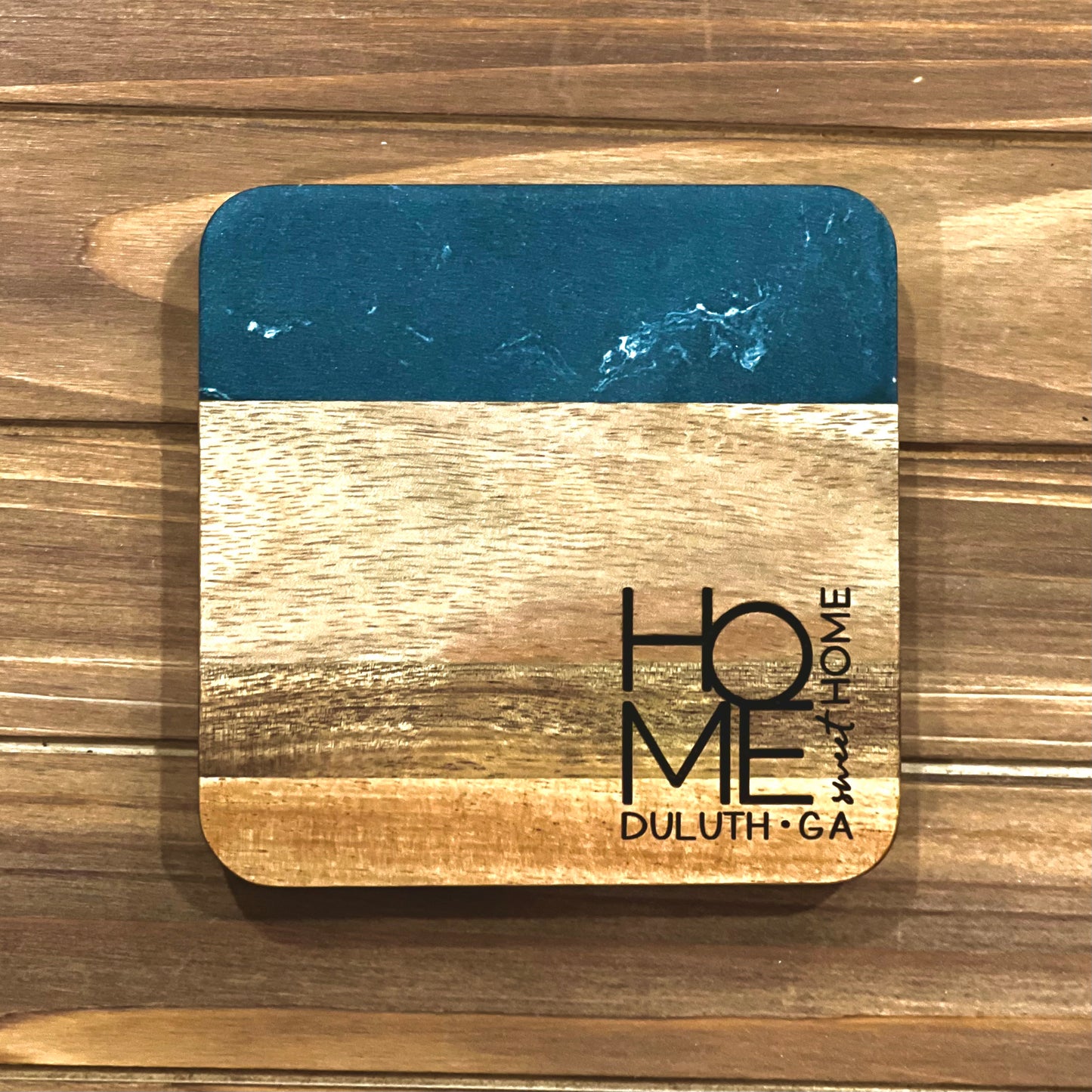 Black Marble and Acacia Coaster Set