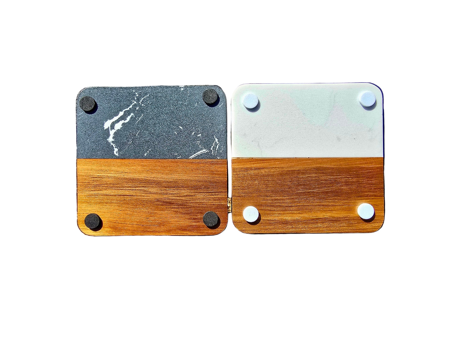 White Marble and Acacia Wood coaster