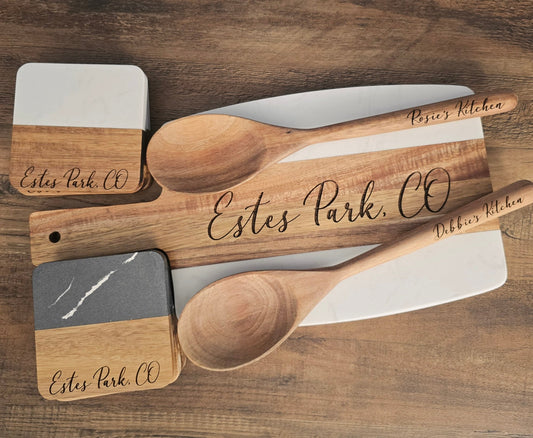 Double White Marble and Wood Cutting Board